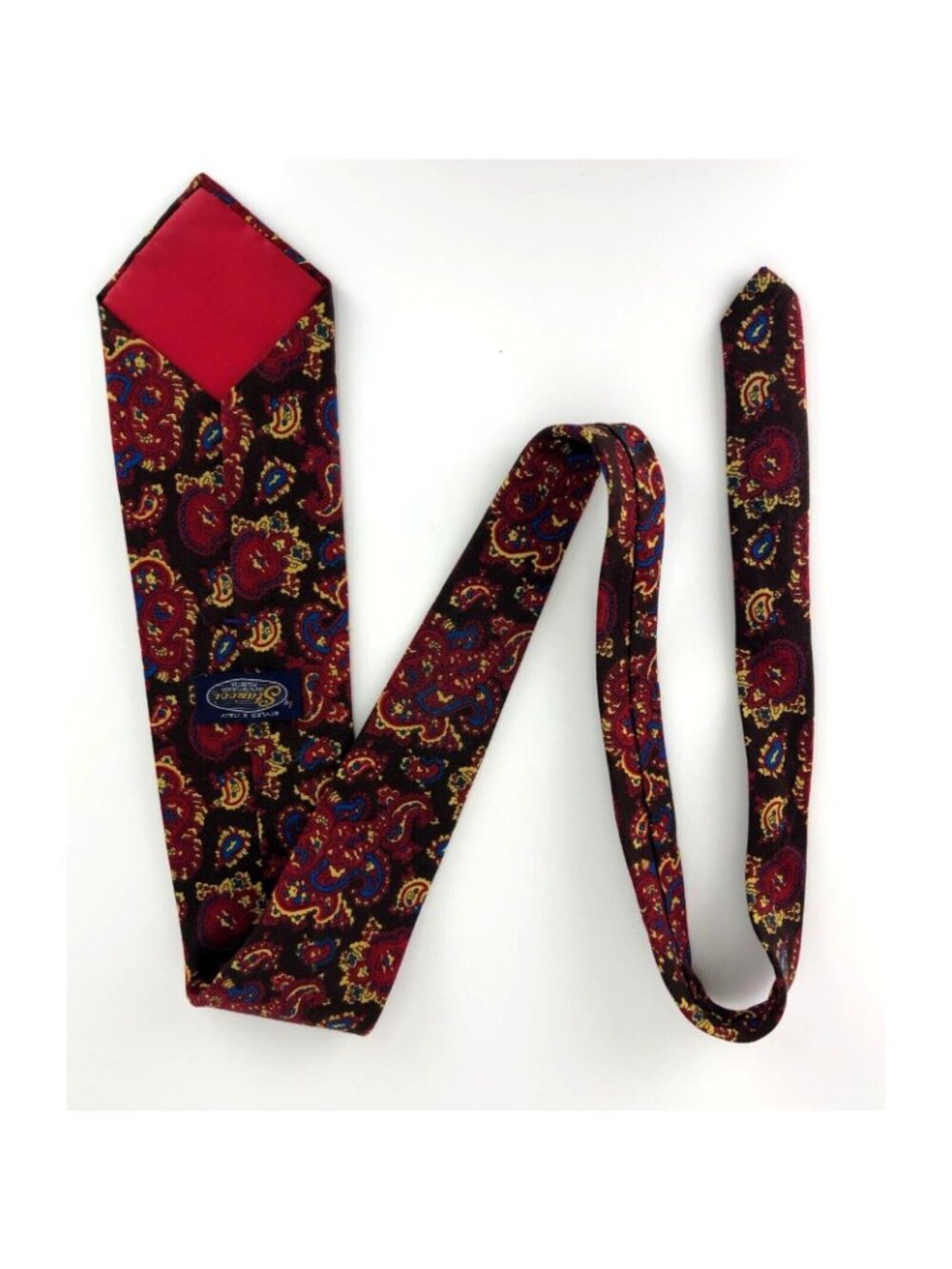 Stanicci 100% Textured Polyester Mens Multicolor Paisley Tie Necktie Red Blue - Picture 5 of 6